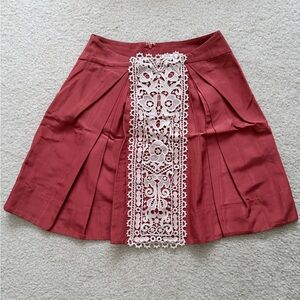 Temperley London Red Skirt with Cream Lace Trim Size 4